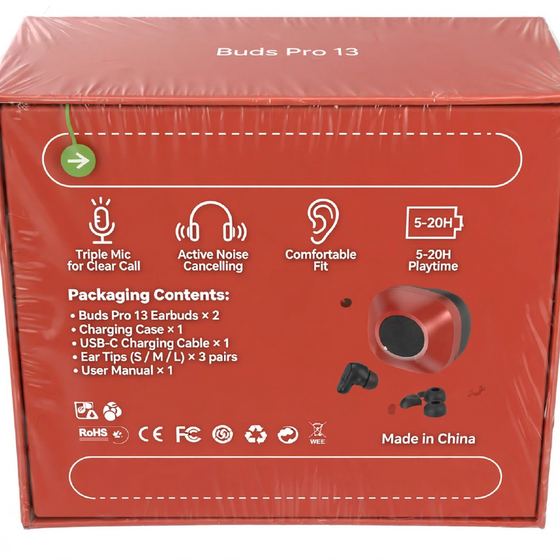 Buds Pro 13 Wireless Earbuds – ANC + ENC, Triple Mic