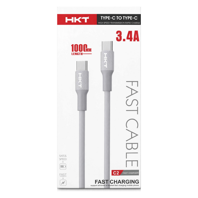 HKT C2 Type-C to Type-C Fast Charging Cable – 3.4A Output, 1 Meter, White