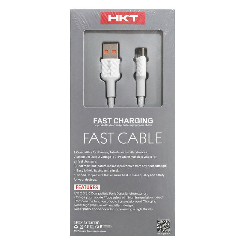 HKT C2 Type-C to Type-C Fast Charging Cable – 3.4A Output, 1 Meter, White