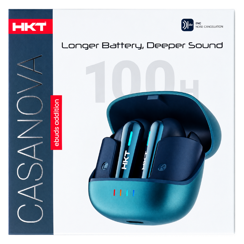 HKT Casanova Wireless Earbuds – 100 Hours Playtime, ENC, Bluetooth 5.4 & IPX4