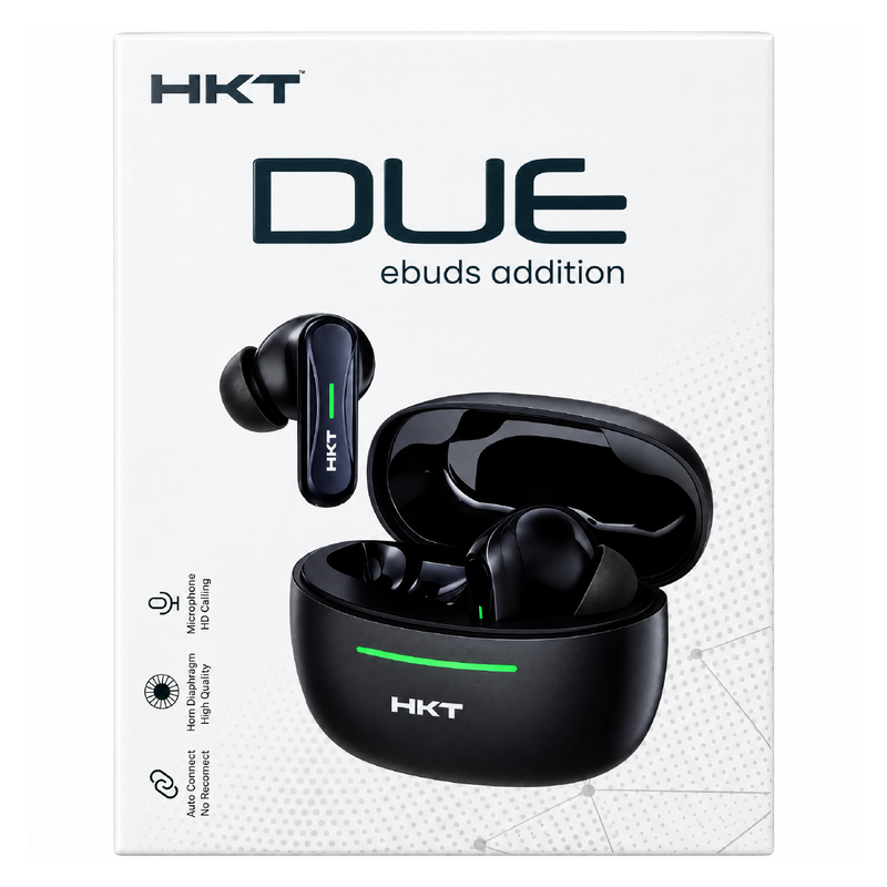 HKT Due Wireless Earbuds – Bluetooth 5.4, ENC & LED Charging Case