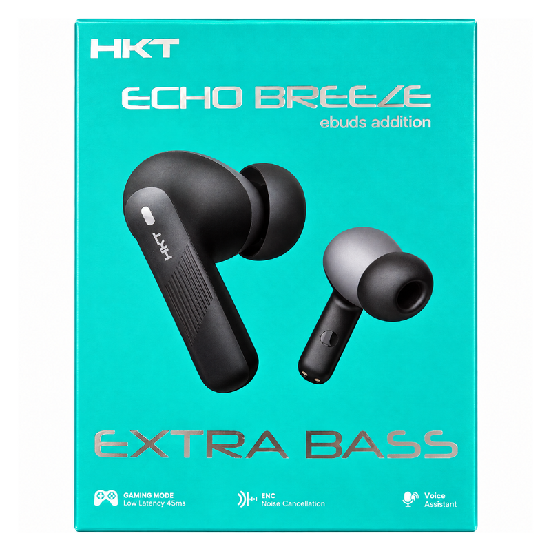 HKT Echo Breeze Wireless Earbuds – Extra Bass, Quad Mic ENC & 45ms Gaming Mode