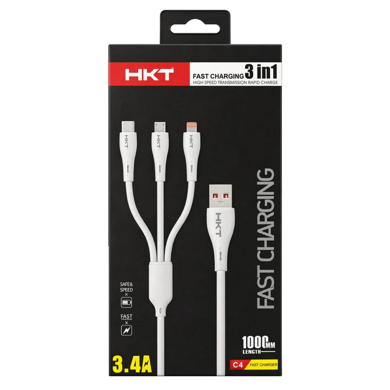 HKT-C4 3 in 1 Fast Charging Cable 3.4A | Type-C, Micro USB, Lightning
