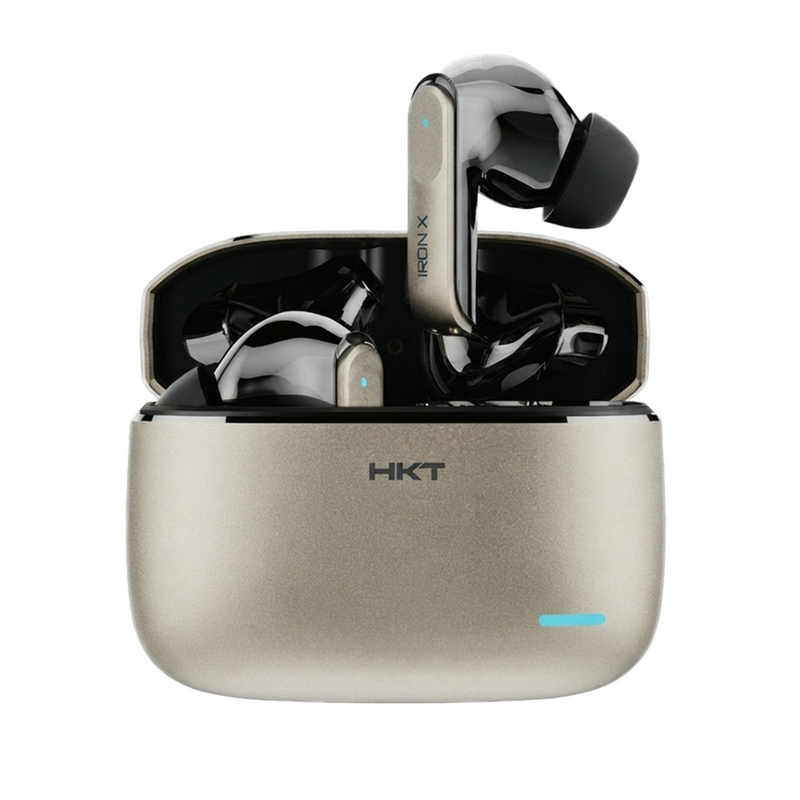 HKT Iron X Wireless Earbuds – Active Noise Cancellation, Bluetooth 6.0, Dual Pairing & Metallic Case