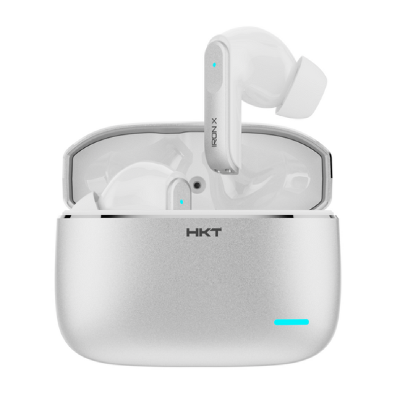HKT Iron X Wireless Earbuds – Active Noise Cancellation, Bluetooth 6.0, Dual Pairing & Metallic Case