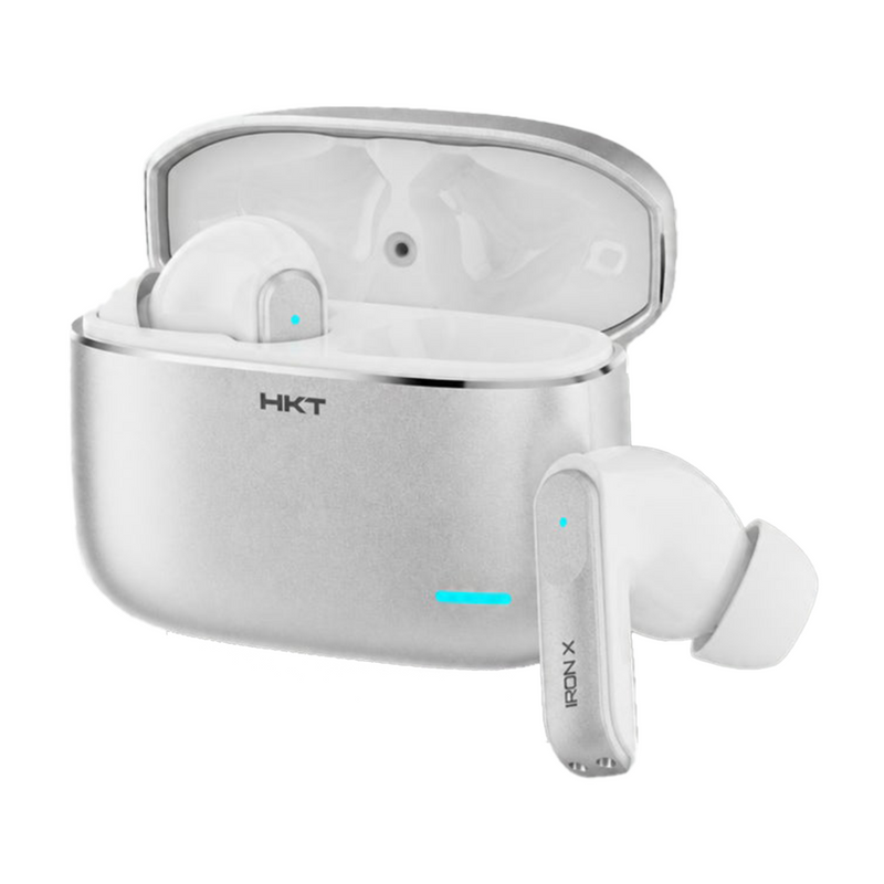 HKT Iron X Wireless Earbuds – Active Noise Cancellation, Bluetooth 6.0, Dual Pairing & Metallic Case