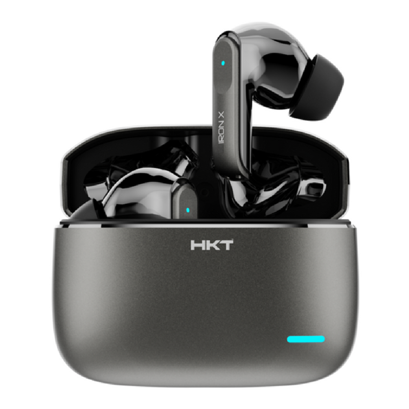 HKT Iron X Wireless Earbuds – Active Noise Cancellation, Bluetooth 6.0, Dual Pairing & Metallic Case