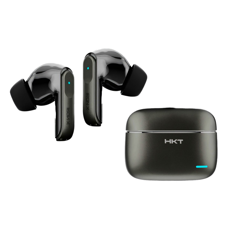 HKT Iron X Wireless Earbuds – Active Noise Cancellation, Bluetooth 6.0, Dual Pairing & Metallic Case