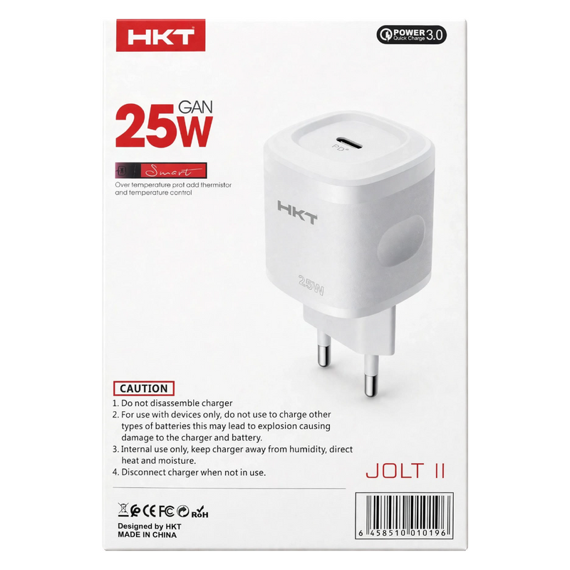 HKT Jolt II 25W GaN Fast Charger – PD Type-C Port, Smart Temperature Protection