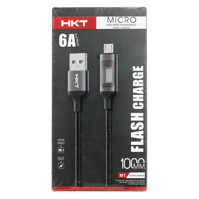 HKT M1 Micro USB Flash Charge Cable – 6A Output, 1 Meter, Black
