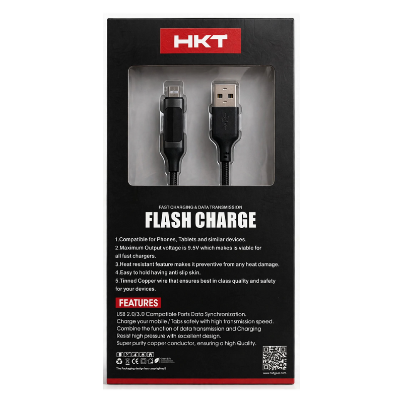 HKT M1 Micro USB Flash Charge Cable – 6A Output, 1 Meter, Black
