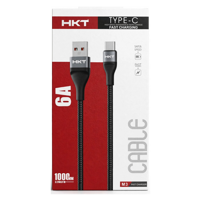 HKT M3 Type-C Fast Charging Cable – 6A Output, 1 Meter, Black