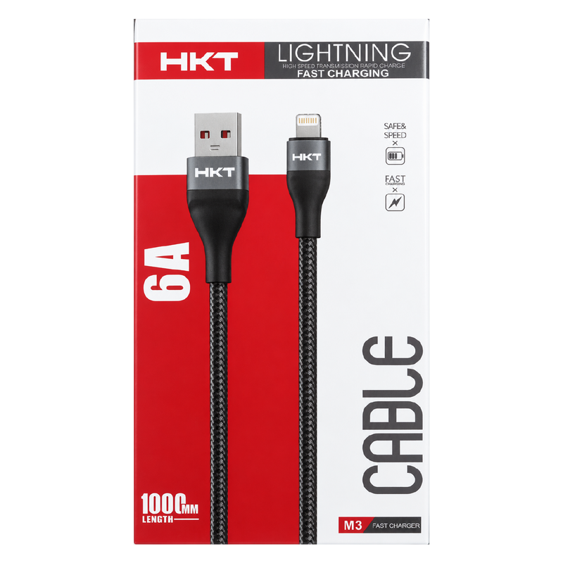HKT M3 Lightning Fast Charging Cable – 6A Output, 1 Meter, Braided Data Cable