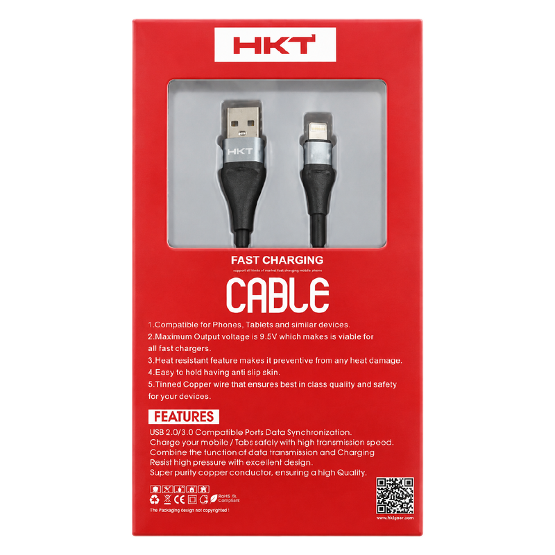 HKT M3 Lightning Fast Charging Cable – 6A Output, 1 Meter, Braided Data Cable