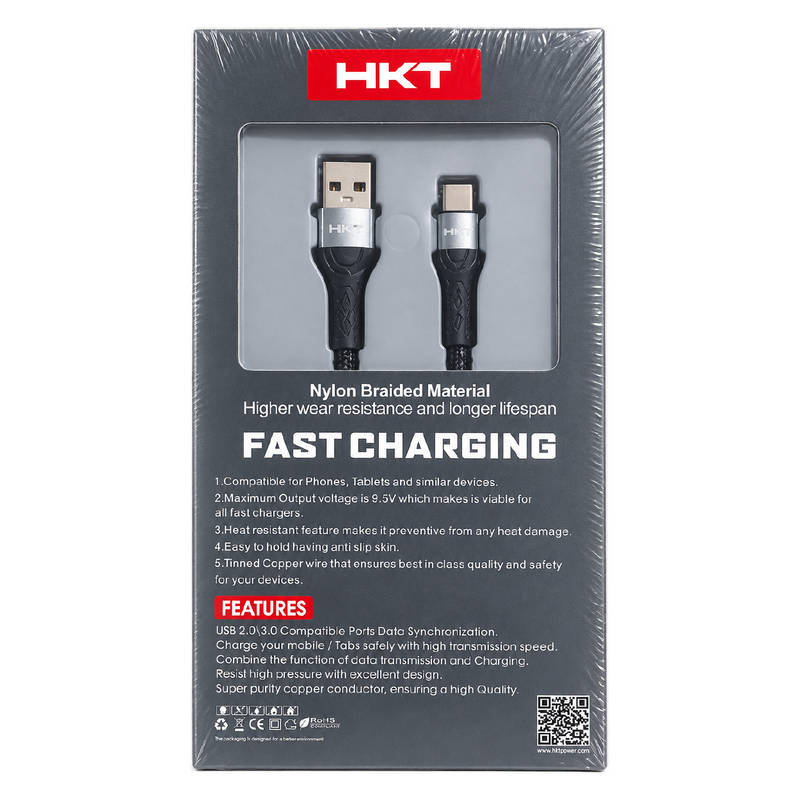 HKT M5 Micro USB Fast Charging Cable – 5A Output, 1 Meter, Nylon Braided Data Cable