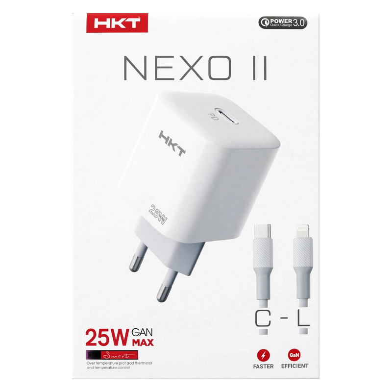 HKT Nexo II 25W GaN PD Charger – Type-C Fast Charging, Smart Temperature Protection