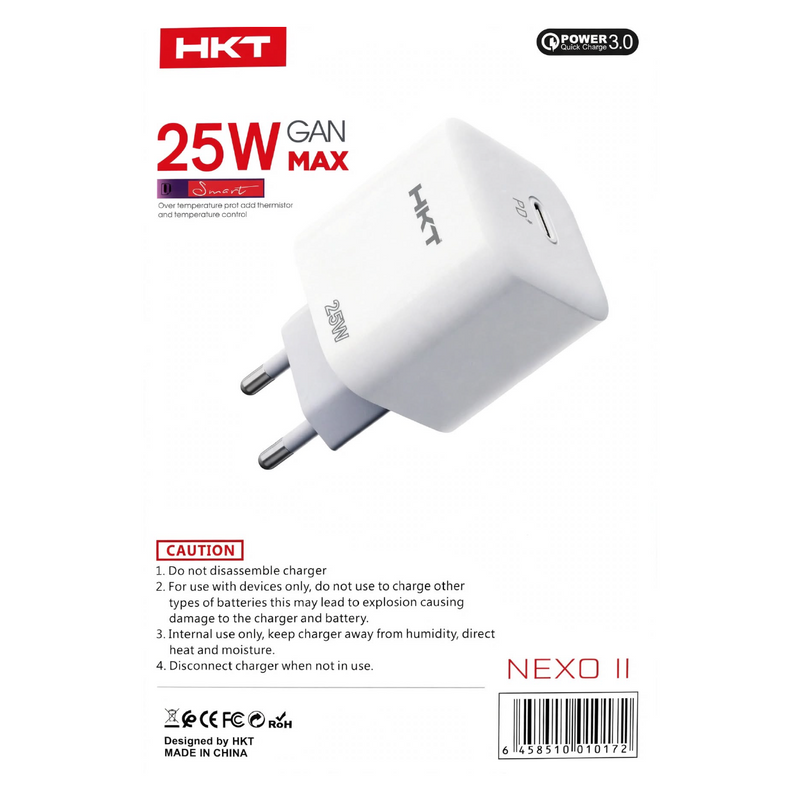 HKT Nexo II 25W GaN PD Charger – Type-C Fast Charging, Smart Temperature Protection