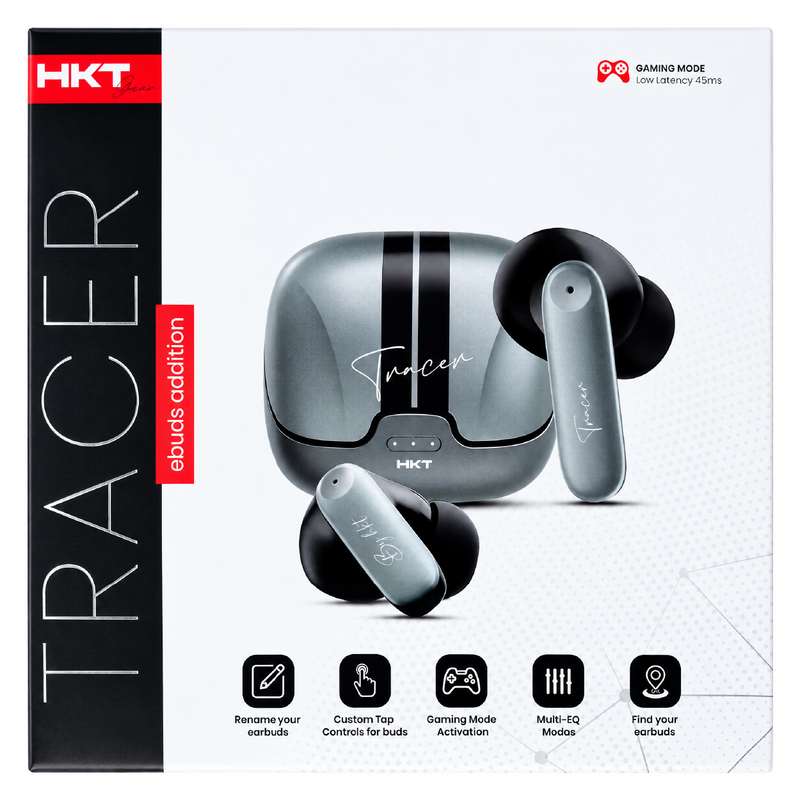 HKT Tracer Wireless Earbuds – 160 Hours Playtime, 45ms Gaming Mode, ENC & Bluetooth 5.4