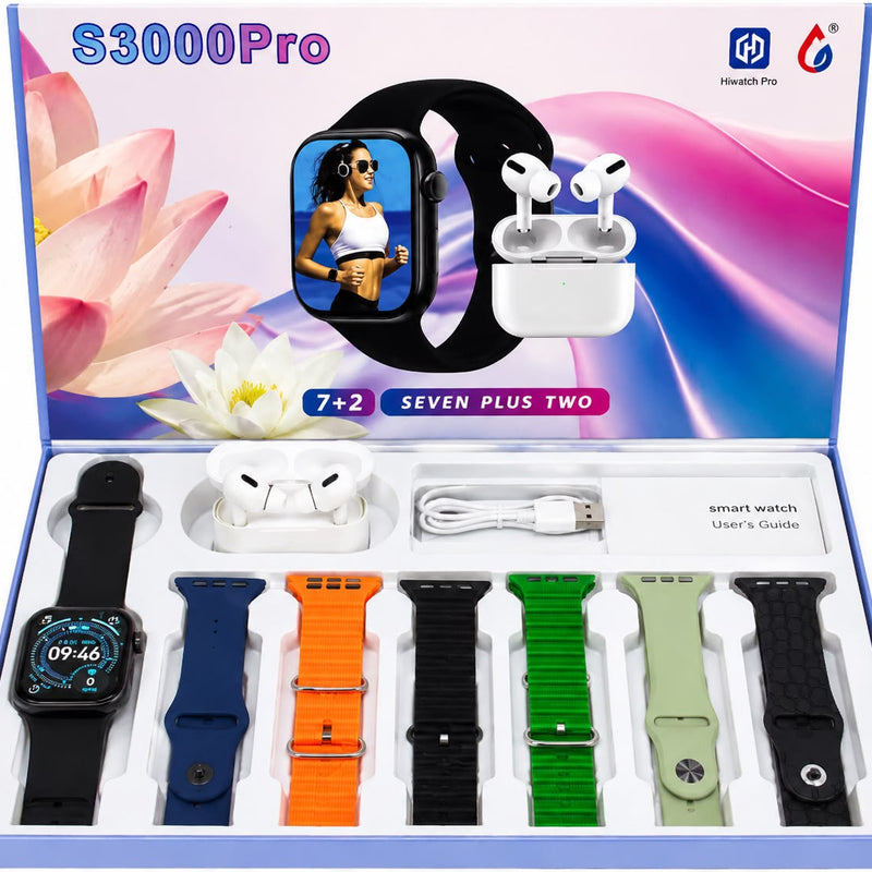 S3000Pro Smart Watch & Wireless Earbuds Combo – 7+2 Smart Wearable Set